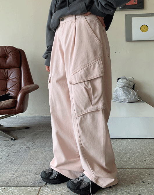 [unisex] 쥬빌로 사선 절개 워싱 카고 팬츠 (5color)-피그먼트ver.