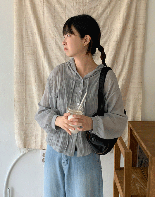 [3일간 new 5% sale] 오니루 썸머 크롭 거즈 후드 셔츠 (3color)